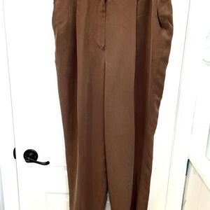 Jones New York Woman 100%Silk Brown Dress Pants - Classic Straight Leg